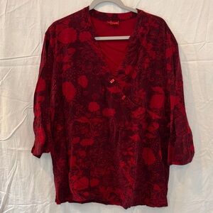 Tianello Rich Red Floral Blouse